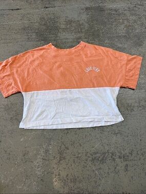 Victoria's Secret PINK orange and white cropped oversized crewneck tee